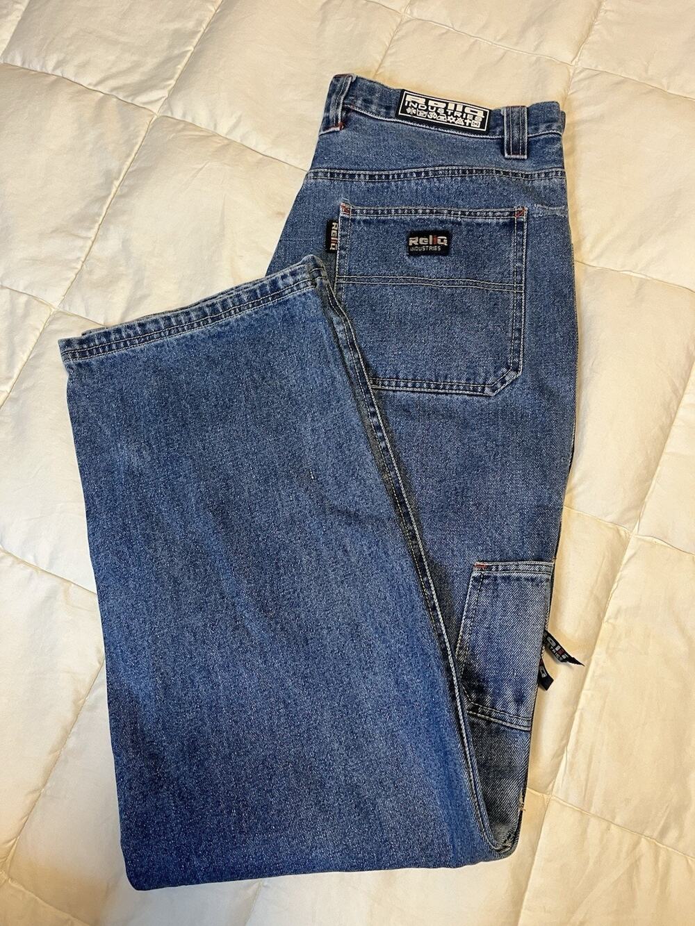 Reliq Industries Men’s Pants 36 Y2K Style Double Knee Blue Jeans 100% Cotton